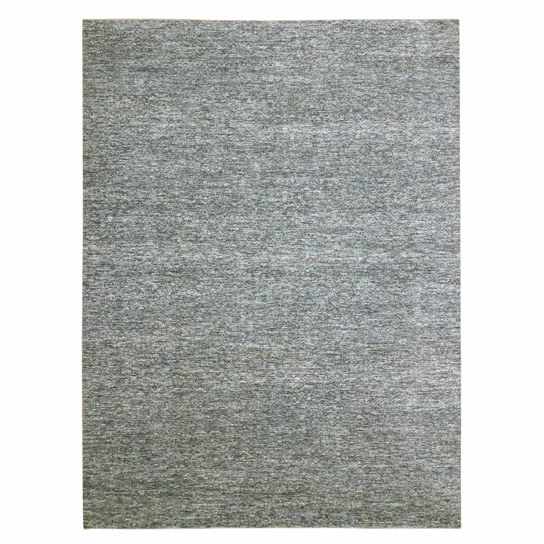 9'x12'1" Nickel Gray, Kohinoor Herat with Small Geometric Repetitive Diamond Design, Pure Wool, Soft Pile, Tone On Tone, Hand Knotted, Oriental Rug 